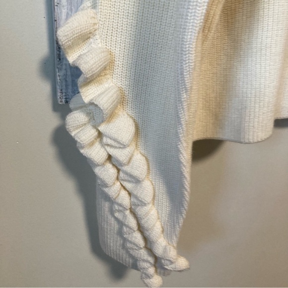Frame Ruffle Yoke Ribbed Wool Blend Cream Knit Pullover Sweater - Picture 14 of 14